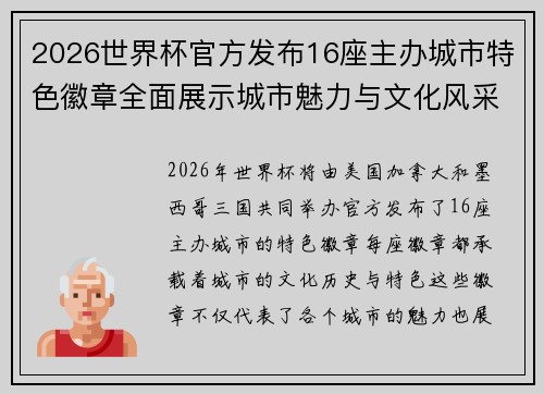 2026世界杯官方发布16座主办城市特色徽章全面展示城市魅力与文化风采 2026世界杯官方发布16座主办城市特色徽章全面展示城市魅力与文化风采